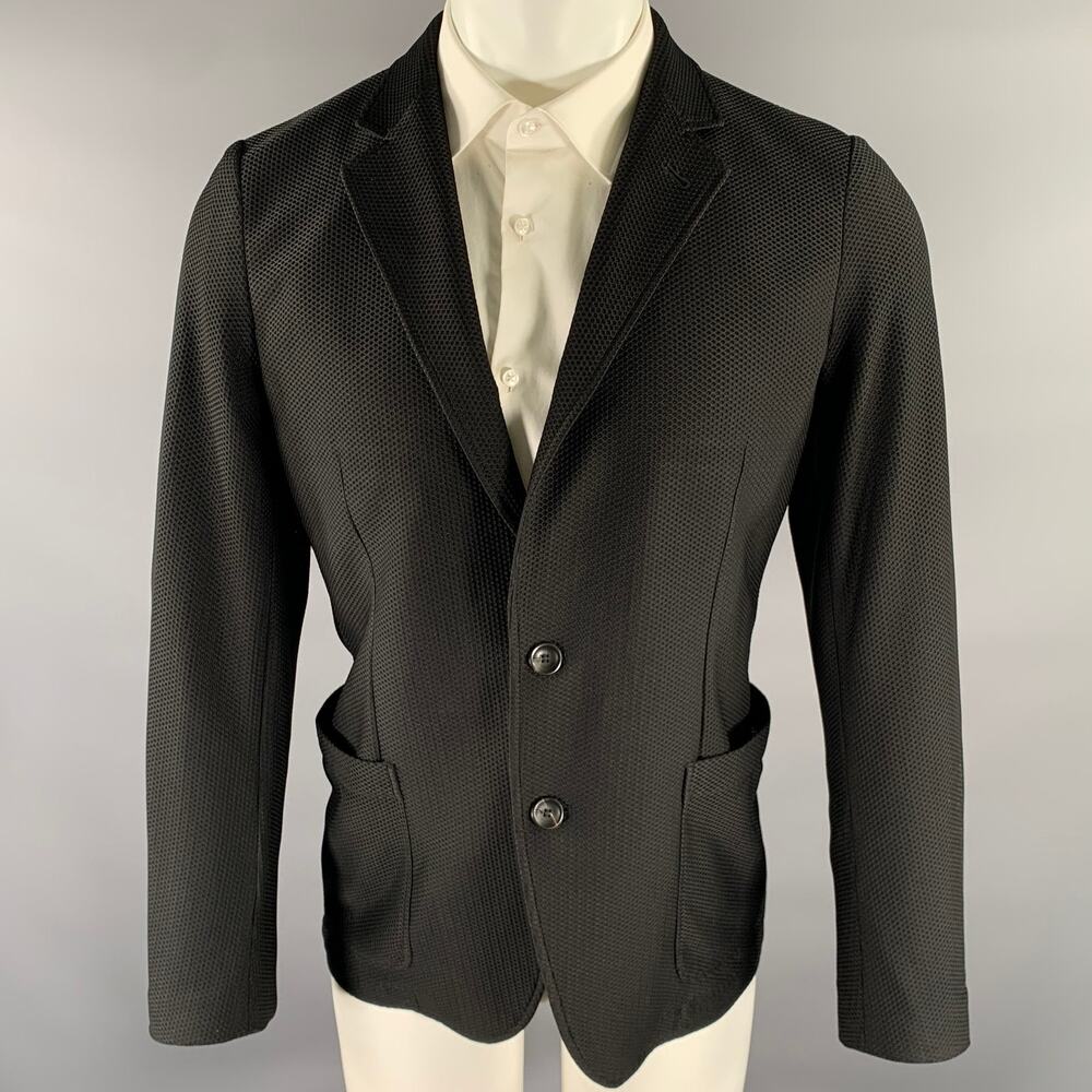 ARMANI COLLEZIONI Size 40 Black Waffle Knit Wool Blend Sport Coat